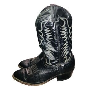 ABILENE USA Cowboy Boots‎ Men's 10.5 Black Western Embroidered Leather Biker